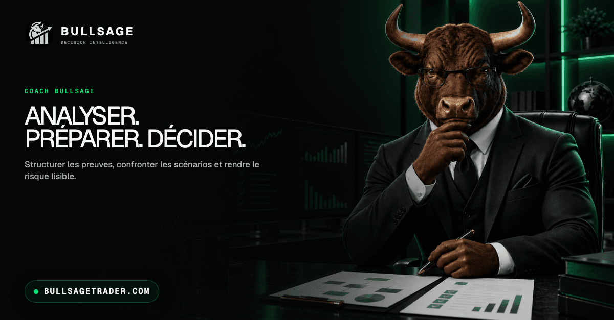 Publication LinkedIn BULLSAGE avec la mascotte taureau : Analyser. Préparer. Décider.