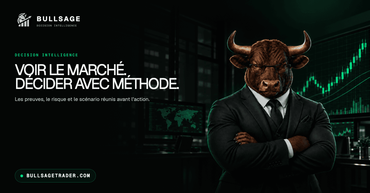Publication LinkedIn BULLSAGE avec la mascotte taureau : Voir le marché. Décider avec méthode.